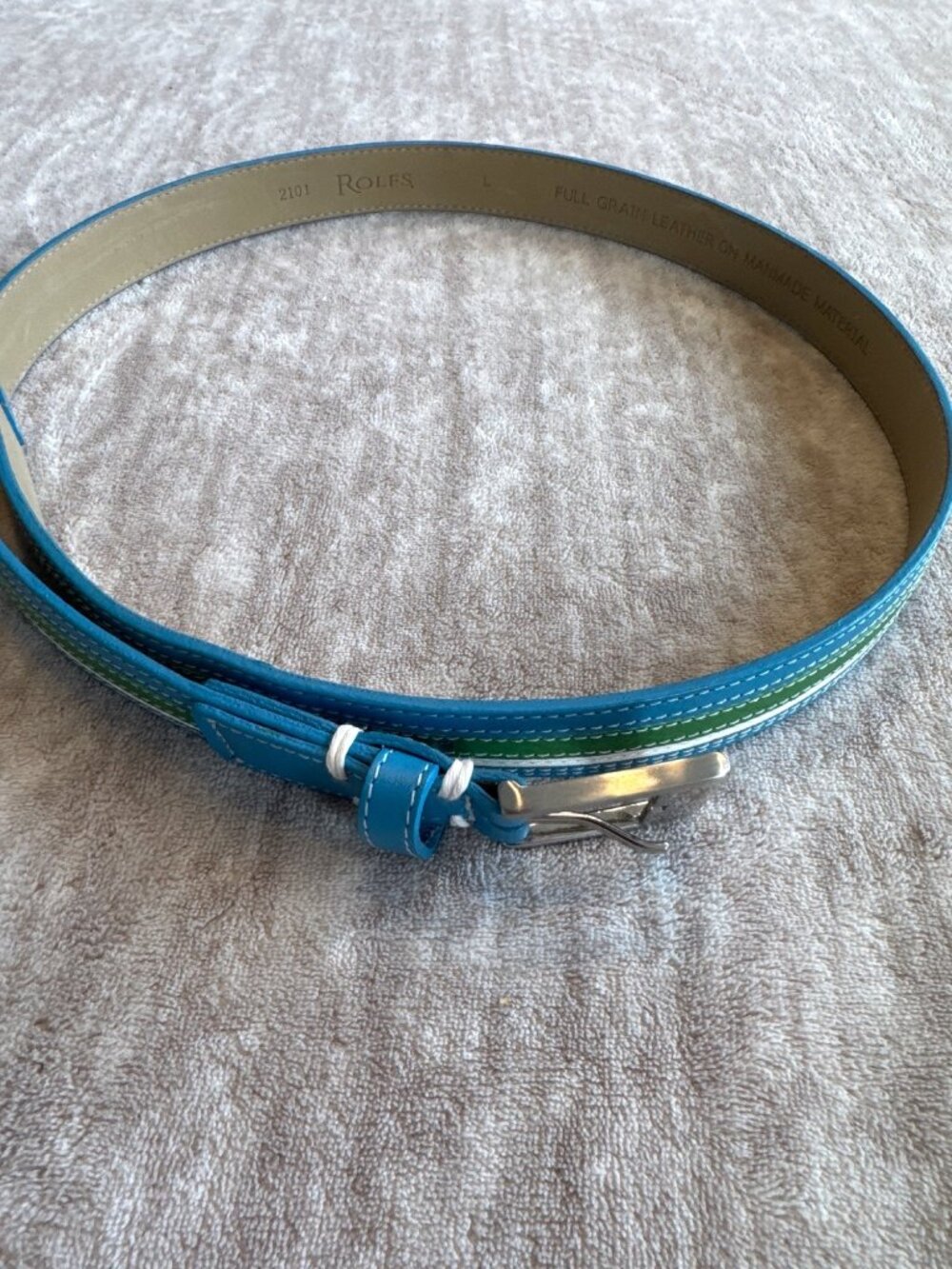 Retro Colorful Blue Green Striped Women's Belt Silver Rolf's Large Summer